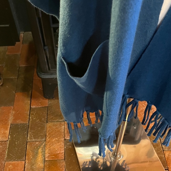 Blue Fringe Open Front Poncho with pockets - Picture 2 of 5